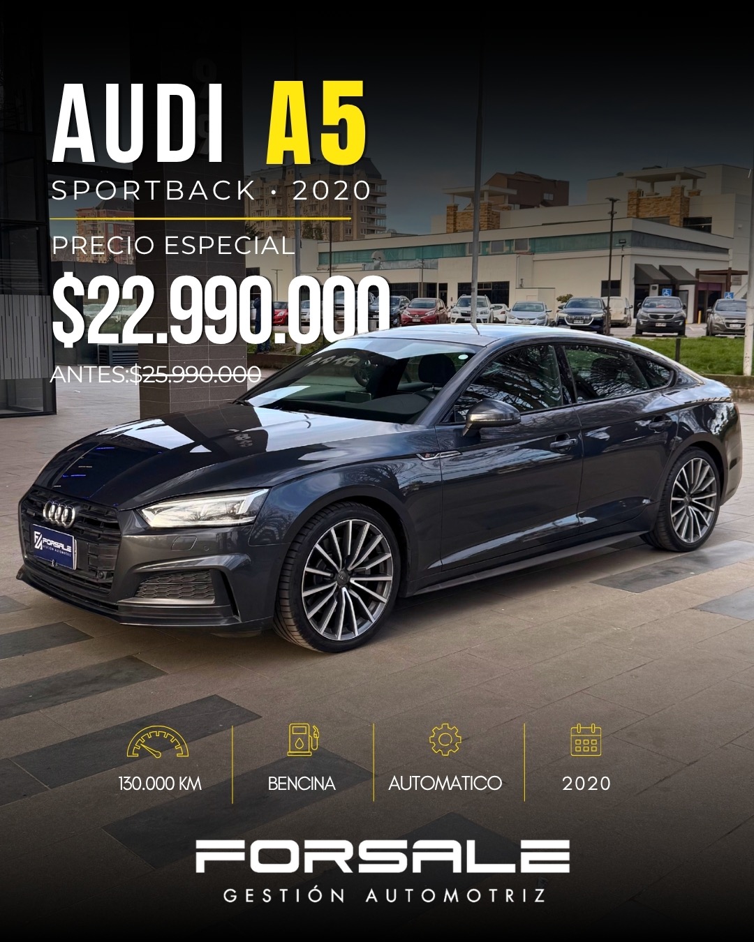 Oferta del mes: Audi A5 Sportback 2020, precio especial $22.990.000, antes $25.990.000.